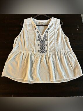 Rayon Knox Rose Light Blue Embroidered V-Neck Peplum Camisole